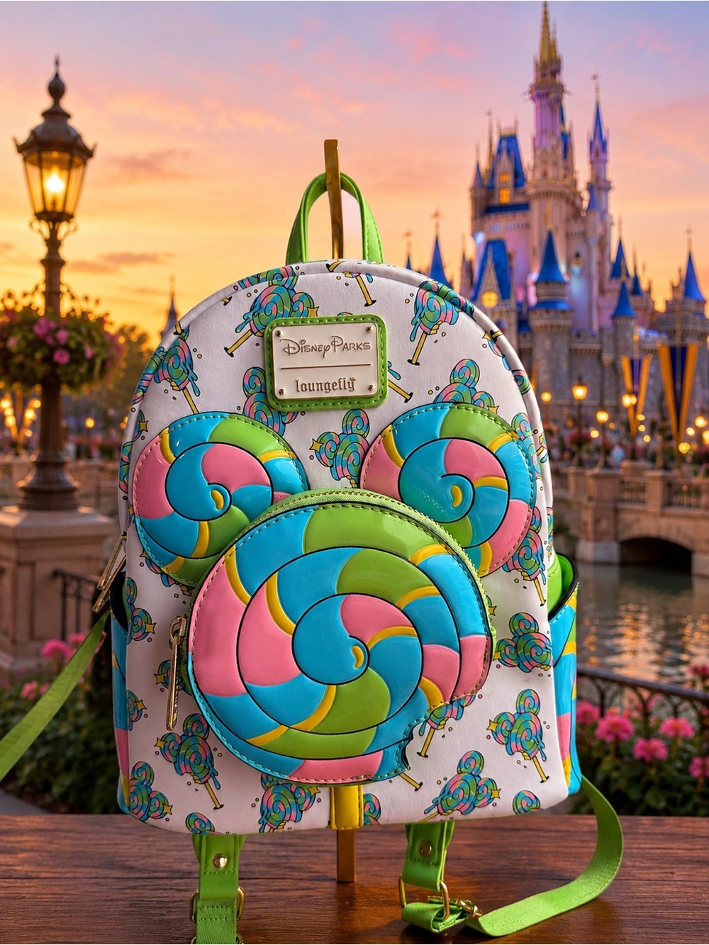 Disney parks Loungefly backpack Disney eats lollipop 3 D